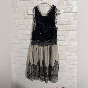 American Rag Dress Sleeveless Black Lace Beige Pullover Sequin Lined cocktail 1X